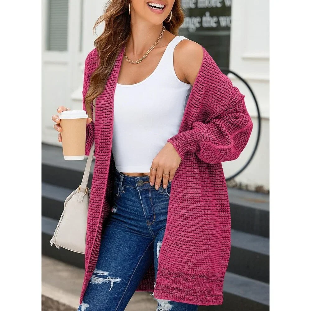 2025 Fall Women's Long Sleeve Cardigan - Plush Open Front Chunky Sweater - Picture 3 of 5